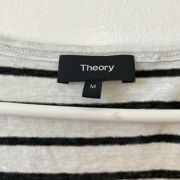 Theory womens tshirt white black stripe short sleeve linen top - Picture 2 of 6